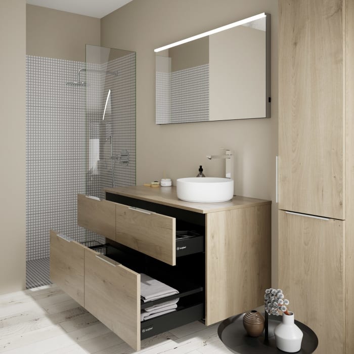 burgbad Eqio Waschtischkombination mit Keramik-Aufsatzwaschtisch 120 cm, rechts, mit Griff G0146