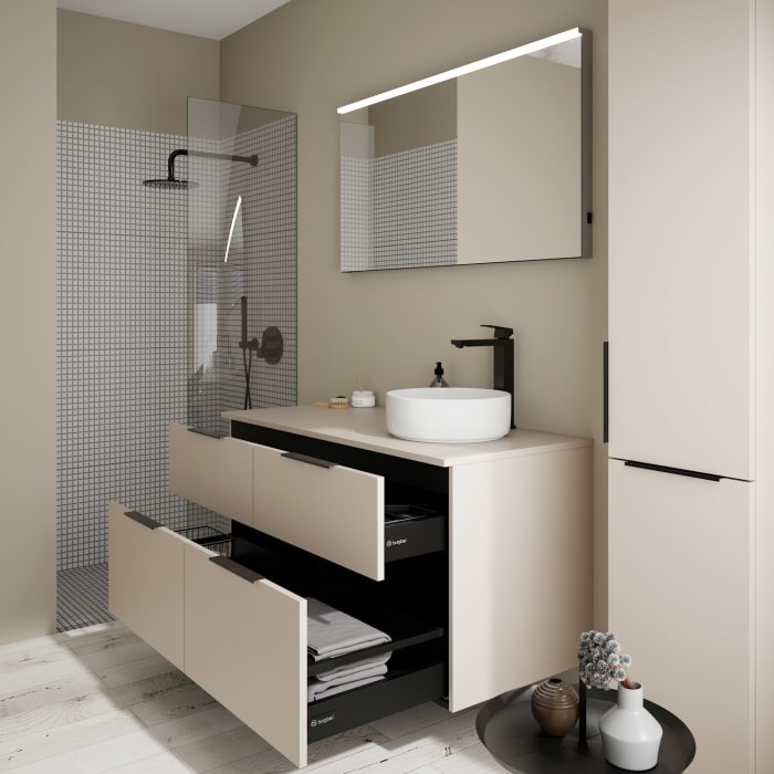 burgbad Eqio Waschtischkombination mit Keramik-Aufsatzwaschtisch 120 cm, rechts, mit Griff G0200