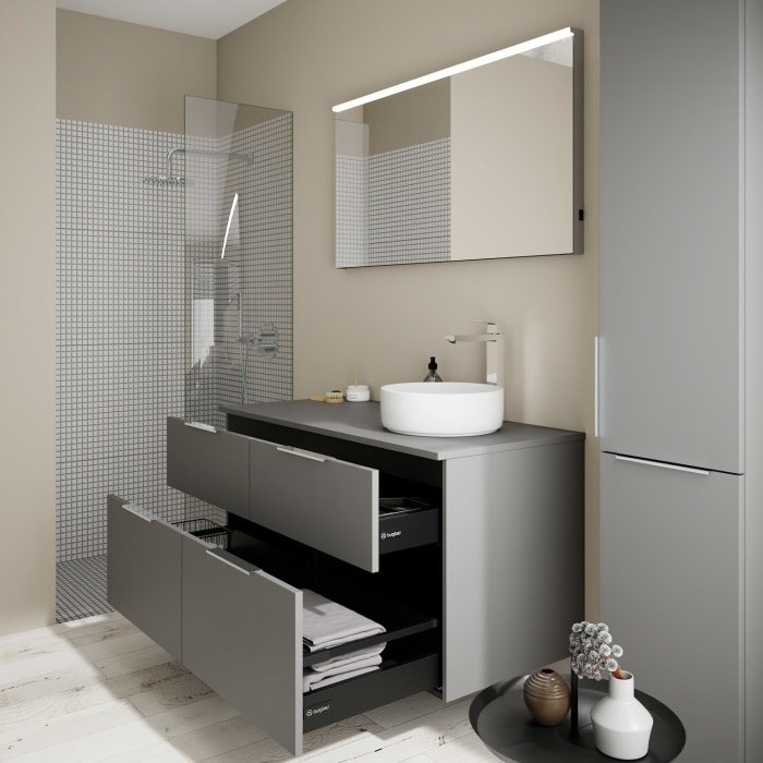 burgbad Eqio Waschtischkombination mit Keramik-Aufsatzwaschtisch 120 cm, rechts, mit Griff G0146