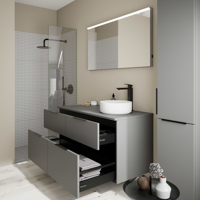 burgbad Eqio Waschtischkombination mit Keramik-Aufsatzwaschtisch 120 cm, rechts, mit Griff G0200