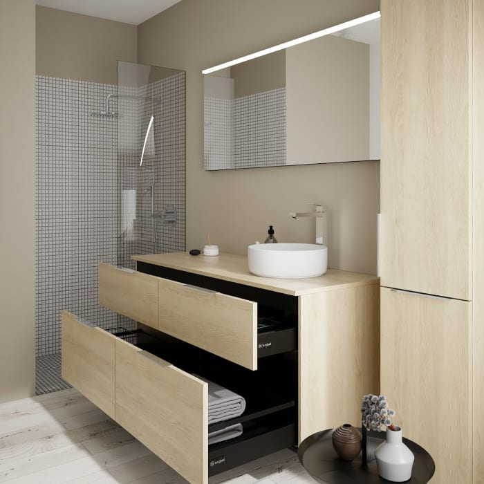 burgbad Eqio Waschtischkombination mit Keramik-Aufsatzwaschtisch 140 cm, rechts, mit Griff G0146