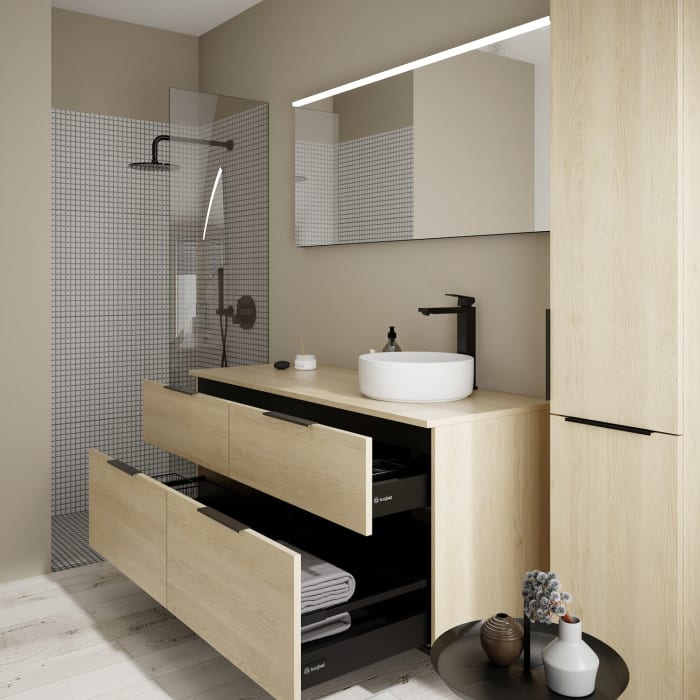 burgbad Eqio Waschtischkombination mit Keramik-Aufsatzwaschtisch 140 cm, rechts, mit Griff G0200