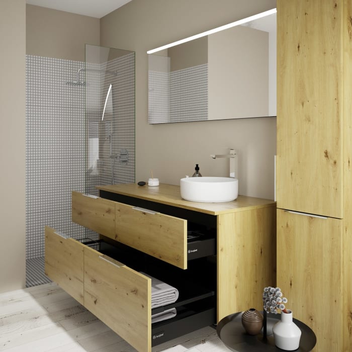 burgbad Eqio Waschtischkombination mit Keramik-Aufsatzwaschtisch 140 cm, rechts, mit Griff G0146