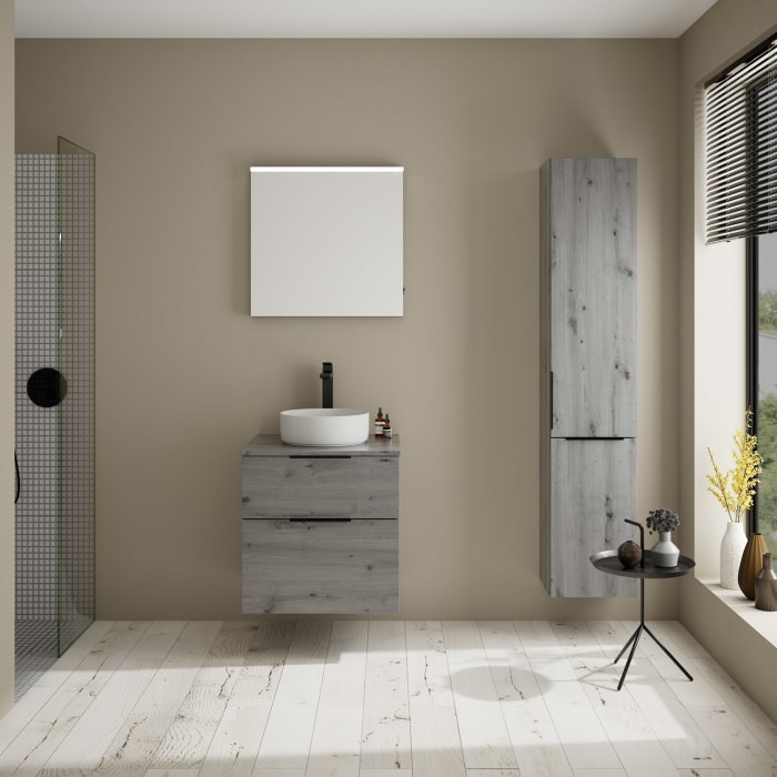 burgbad Eqio Waschtischkombination mit Keramik-Aufsatzwaschtisch 60 cm, Griff G0200