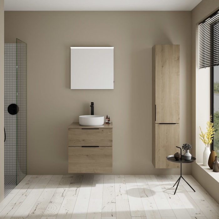 burgbad Eqio Waschtischkombination mit Keramik-Aufsatzwaschtisch 60 cm, Griff G0200