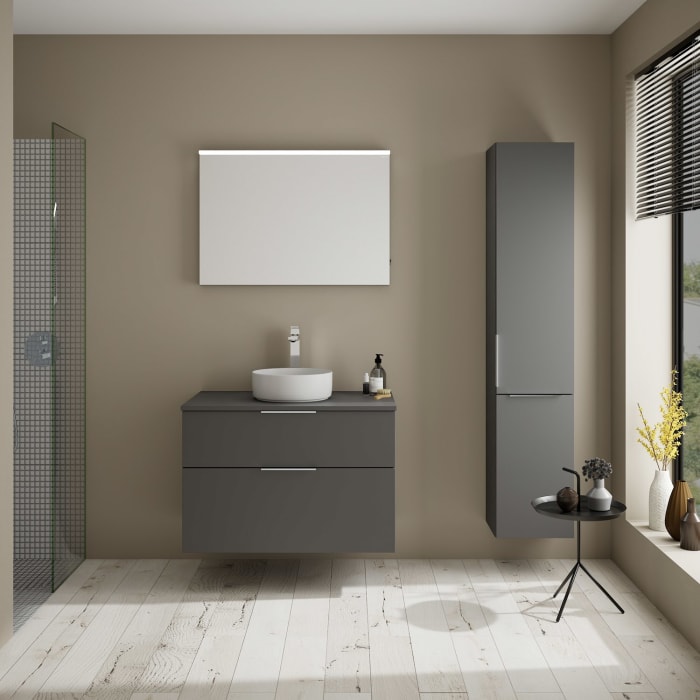 burgbad Eqio Waschtischkombination mit Keramik-Aufsatzwaschtisch 90 cm, mit Griff G0146