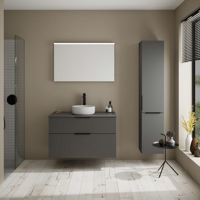 burgbad Eqio Waschtischkombination mit Keramik-Aufsatzwaschtisch 100 cm, mit Griff G0200