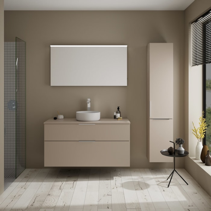 burgbad Eqio Waschtischkombination mit Keramik-Aufsatzwaschtisch 120 cm, mit Griff G0146