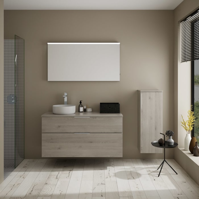 burgbad Eqio Waschtischkombination mit Keramik-Aufsatzwaschtisch 120 cm, links, mit Griff G0146