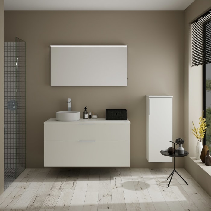 burgbad Eqio Waschtischkombination mit Keramik-Aufsatzwaschtisch 120 cm, links, mit Griff G0146