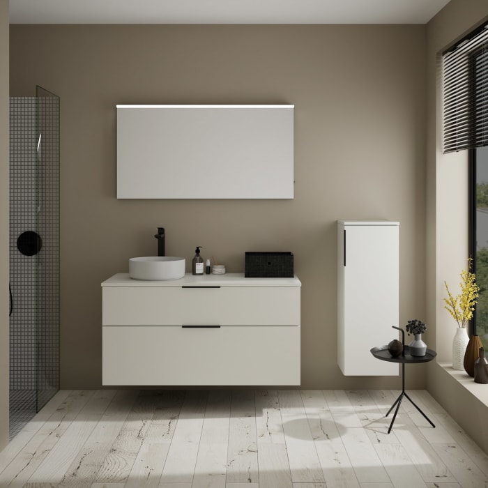 burgbad Eqio Waschtischkombination mit Keramik-Aufsatzwaschtisch 120 cm, links, mit Griff G0200