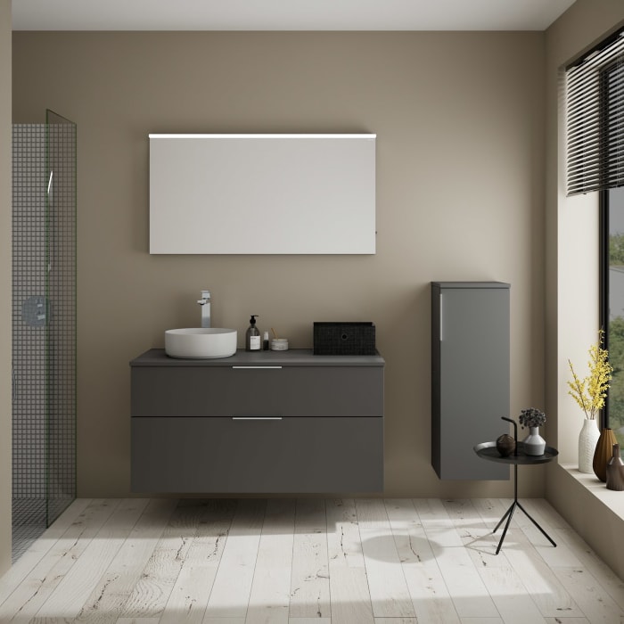 burgbad Eqio Waschtischkombination mit Keramik-Aufsatzwaschtisch 120 cm, links, mit Griff G0146