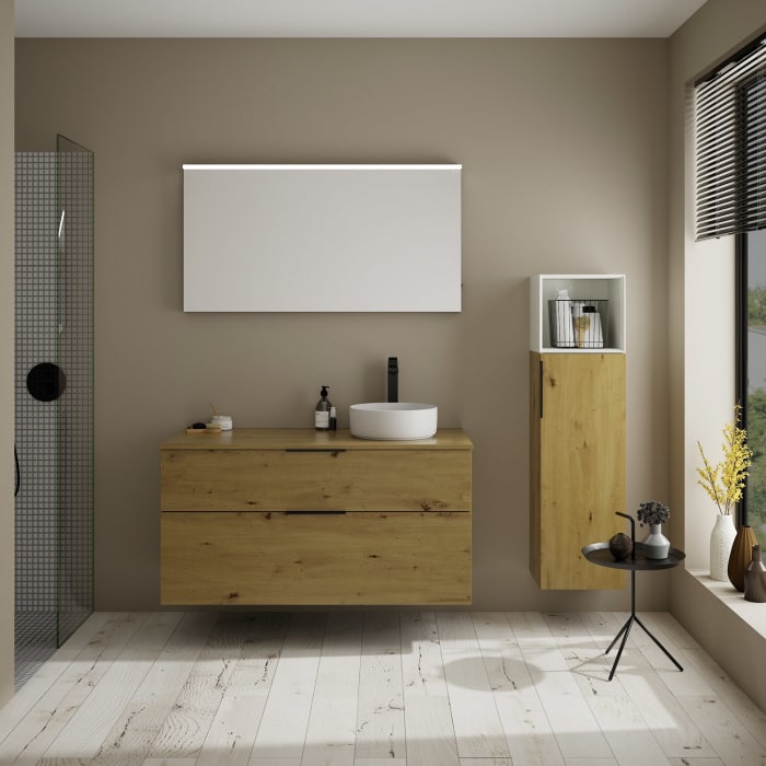 burgbad Eqio Waschtischkombination mit Keramik-Aufsatzwaschtisch 120 cm, rechts, mit Griff G0200