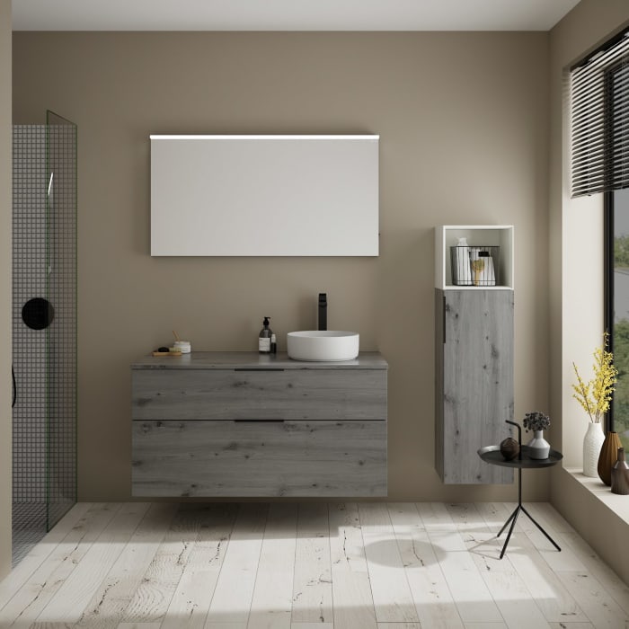 burgbad Eqio Waschtischkombination mit Keramik-Aufsatzwaschtisch 120 cm, rechts, mit Griff G0200