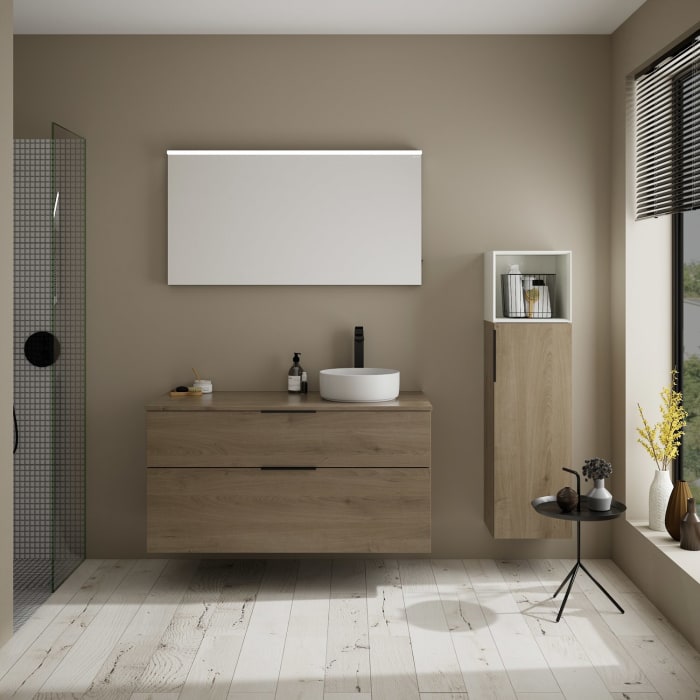 burgbad Eqio Waschtischkombination mit Keramik-Aufsatzwaschtisch 120 cm, rechts, mit Griff G0200