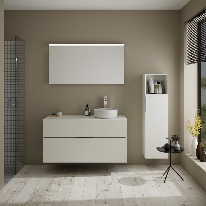 burgbad Eqio Waschtischkombination mit Keramik-Aufsatzwaschtisch 120 cm, rechts, mit Griff G0146