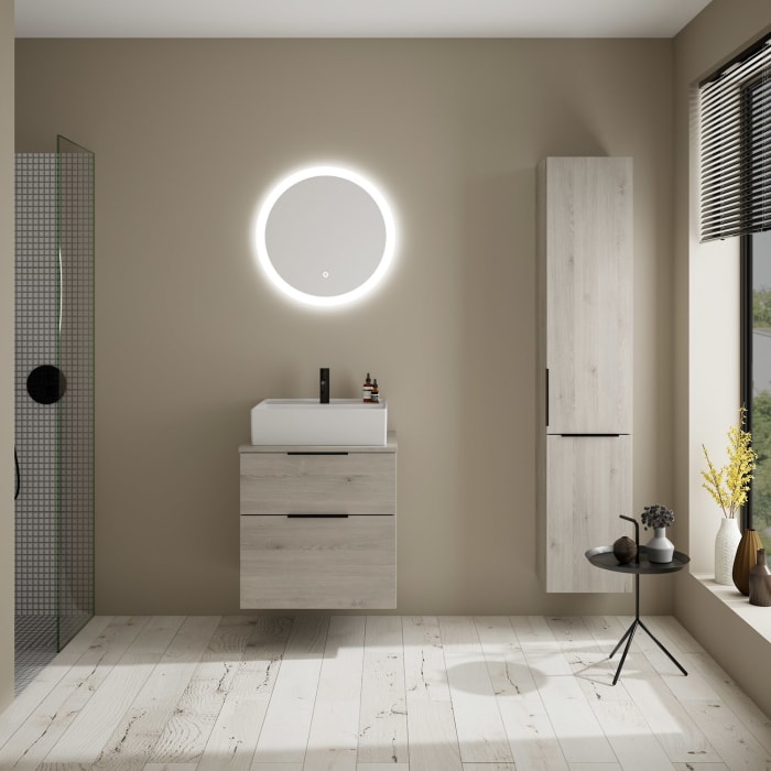 burgbad Eqio Waschtischkombination mit Keramik-Aufsatzwaschtisch 60 cm, mit Griff G0200