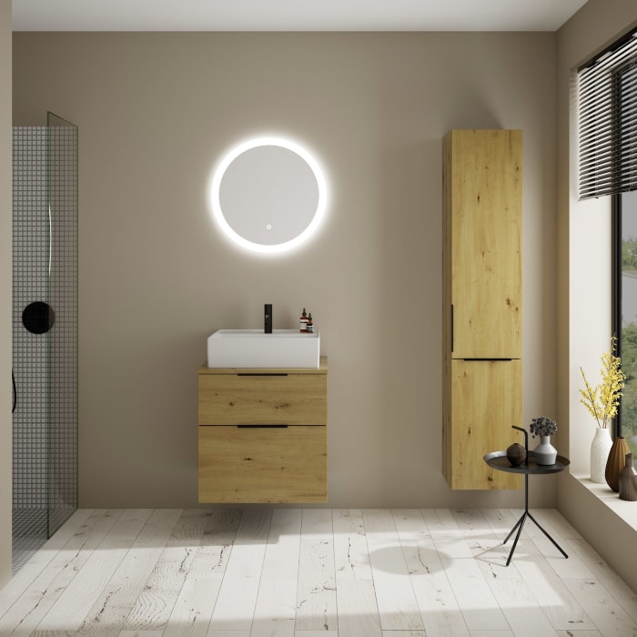 burgbad Eqio Waschtischkombination mit Keramik-Aufsatzwaschtisch 60 cm, mit Griff G0200