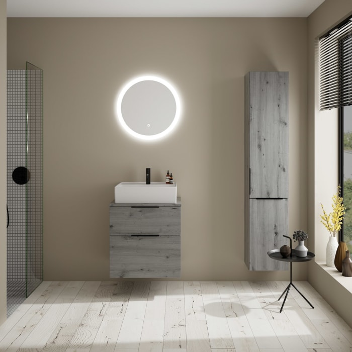 burgbad Eqio Waschtischkombination mit Keramik-Aufsatzwaschtisch 60 cm, mit Griff G0200