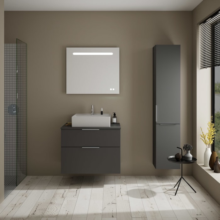 burgbad Eqio Waschtischkombination mit Keramik-Aufsatzwaschtisch 80 cm, mit Griff P0146