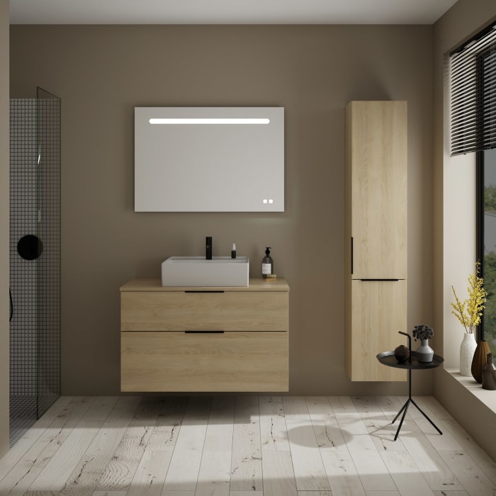 burgbad Eqio Waschtischkombination mit Keramik-Aufsatzwaschtisch 100 cm, mit Griff G0200