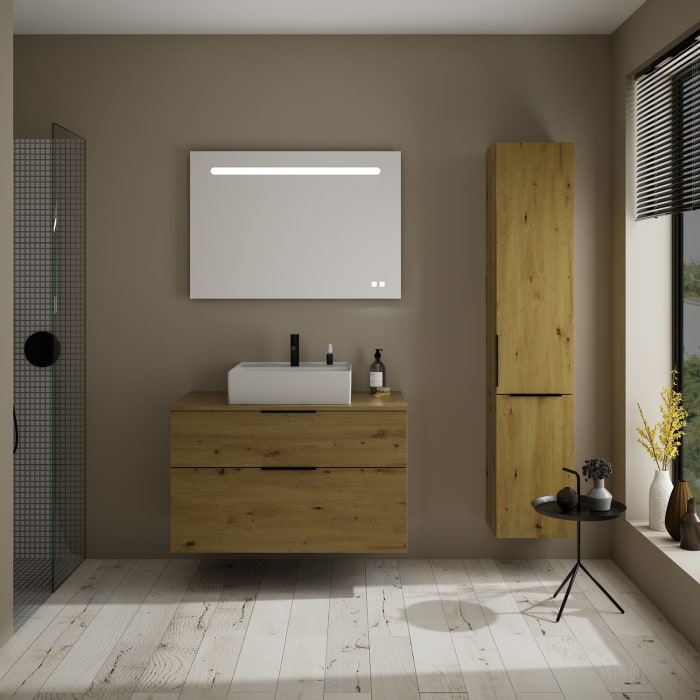 burgbad Eqio Waschtischkombination mit Keramik-Aufsatzwaschtisch 100 cm, mit Griff G0200