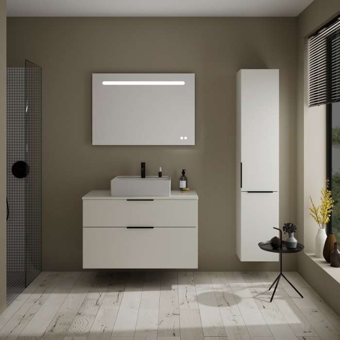 burgbad Eqio Waschtischkombination mit Keramik-Aufsatzwaschtisch 100 cm, mit Griff G0200