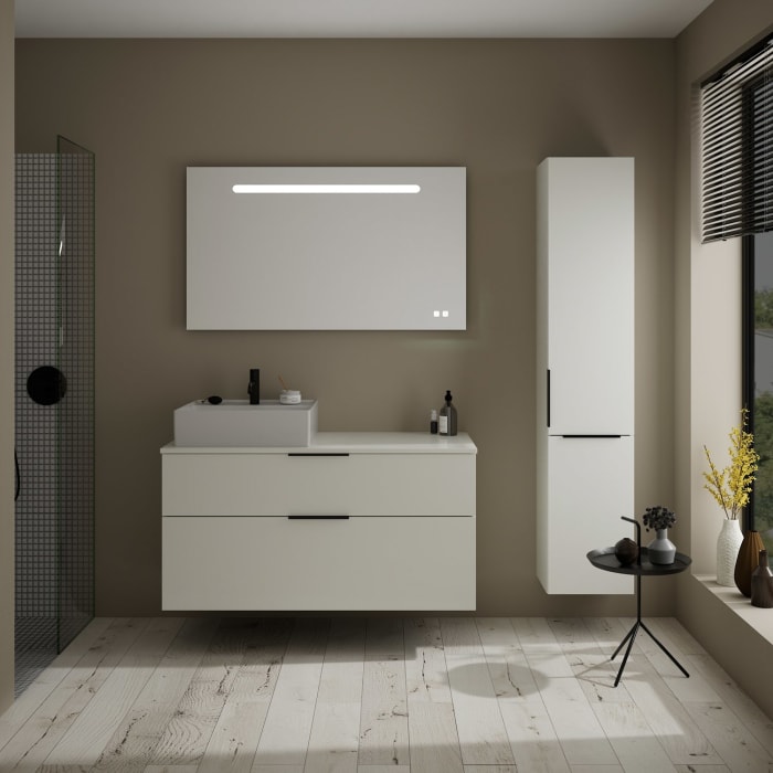 burgbad Eqio Waschtischkombination mit Keramik-Aufsatzwaschtisch 120 cm, links, mit Griff G0200