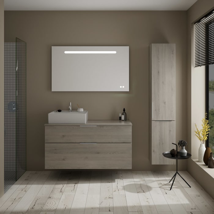 burgbad Eqio Waschtischkombination mit Keramik-Aufsatzwaschtisch 120 cm, links, mit Griff G0146