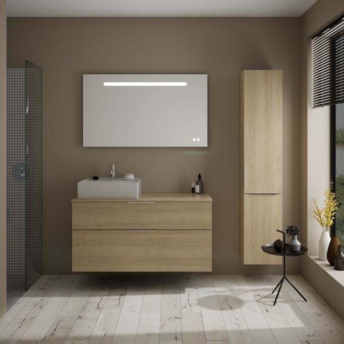 burgbad Eqio Waschtischkombination mit Keramik-Aufsatzwaschtisch 120 cm, links, mit Griff G0146