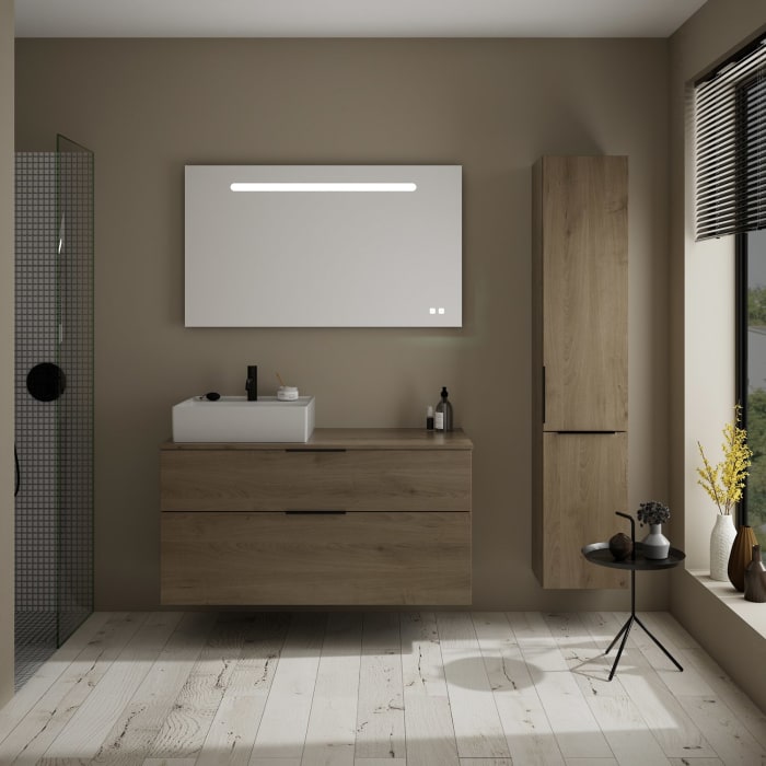 burgbad Eqio Waschtischkombination mit Keramik-Aufsatzwaschtisch 120 cm, links, mit Griff G0200