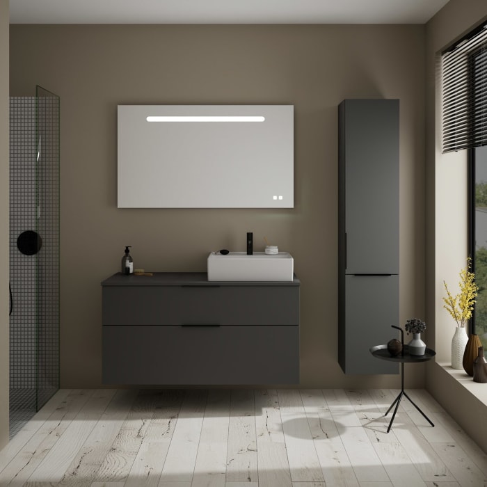 burgbad Eqio Waschtischkombination mit Keramik-Aufsatzwaschtisch 120 cm, rechts, mit Griff G0200