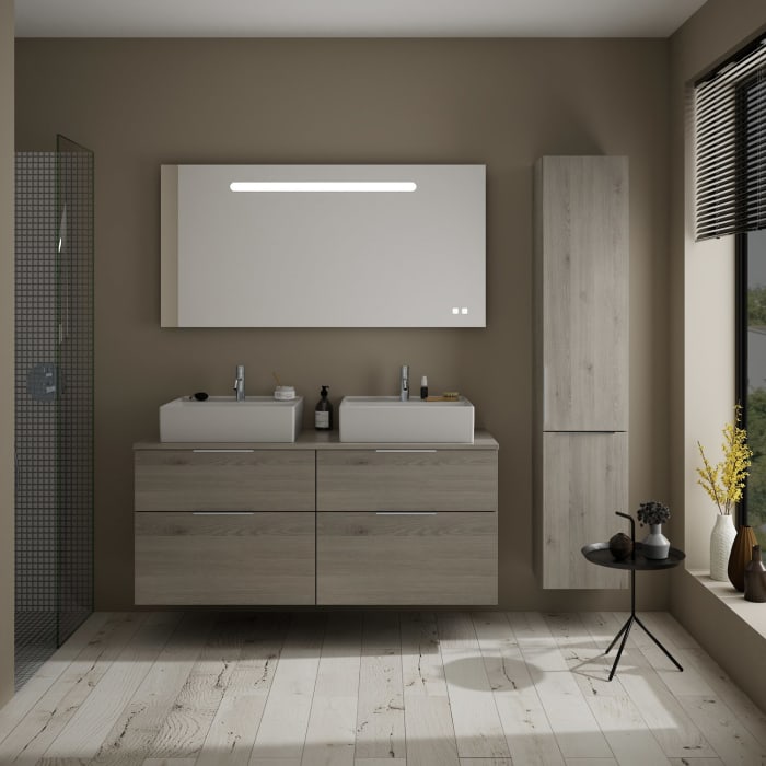 burgbad Eqio Waschtischkombination mit Keramik-Aufsatzwaschtisch 140 cm, links und rechts, mit Griff G0146