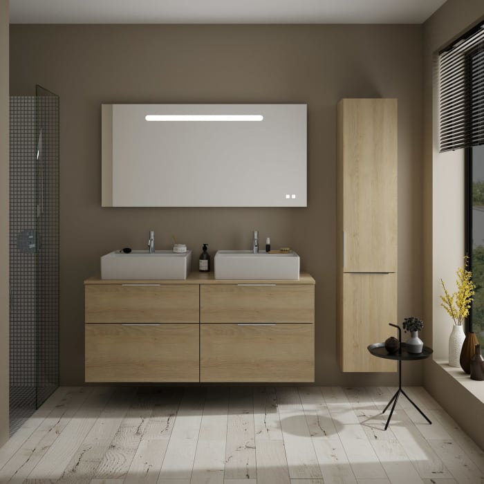 burgbad Eqio Waschtischkombination mit Keramik-Aufsatzwaschtisch 140 cm, links und rechts, mit Griff G0146