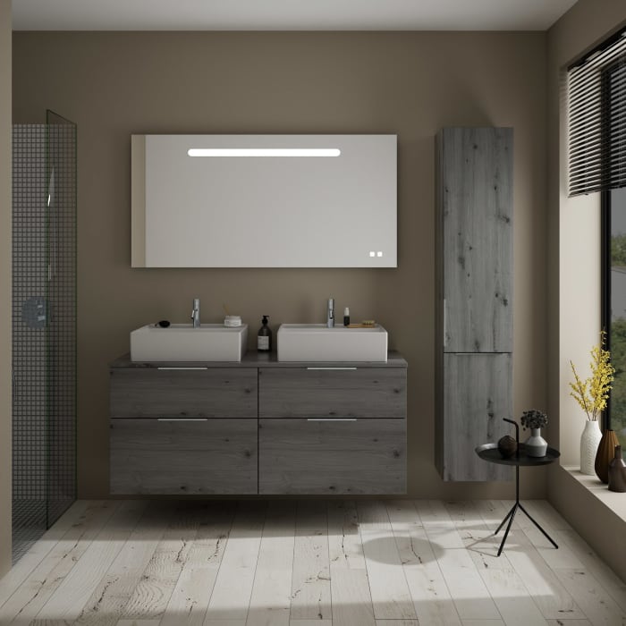 burgbad Eqio Waschtischkombination mit Keramik-Aufsatzwaschtisch 140 cm, links und rechts, mit Griff G0146