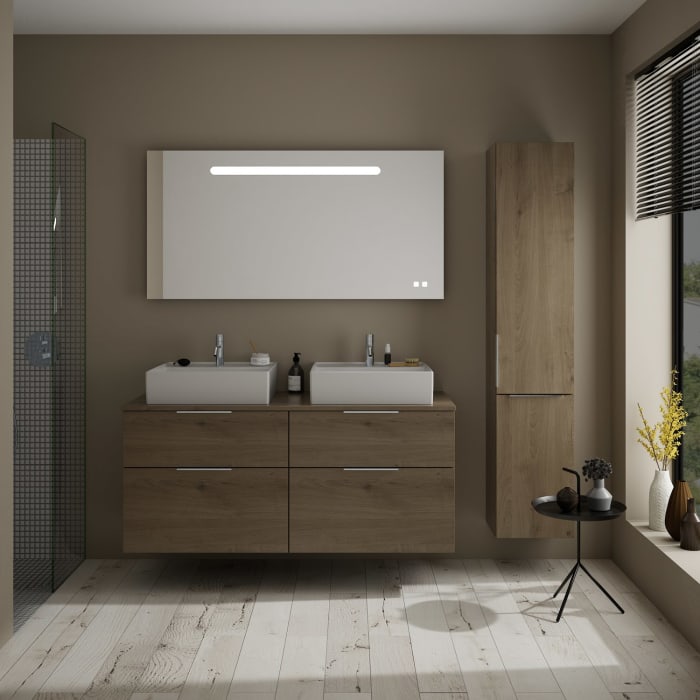 burgbad Eqio Waschtischkombination mit Keramik-Aufsatzwaschtisch 140 cm, links und rechts, mit Griff G0146