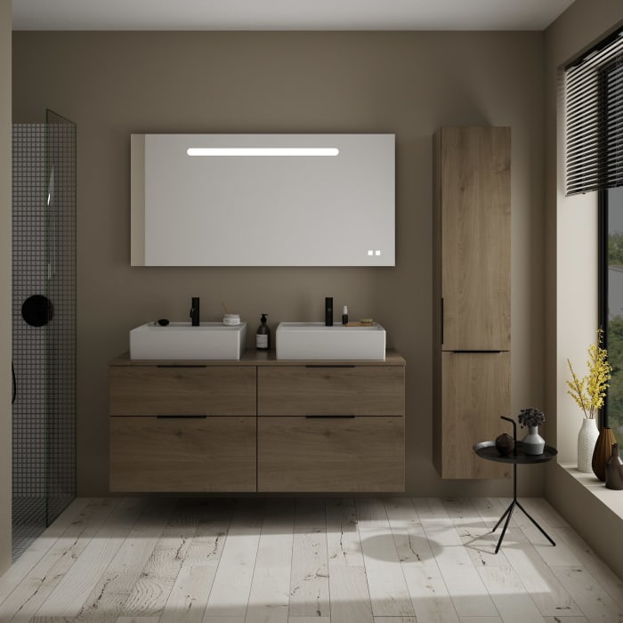 burgbad Eqio Waschtischkombination mit Keramik-Aufsatzwaschtisch 140 cm, links und rechts, mit Griff G0200