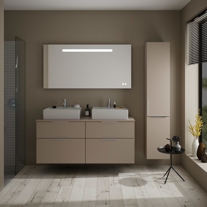 burgbad Eqio Waschtischkombination mit Keramik-Aufsatzwaschtisch 140 cm, links und rechts, mit Griff G0146