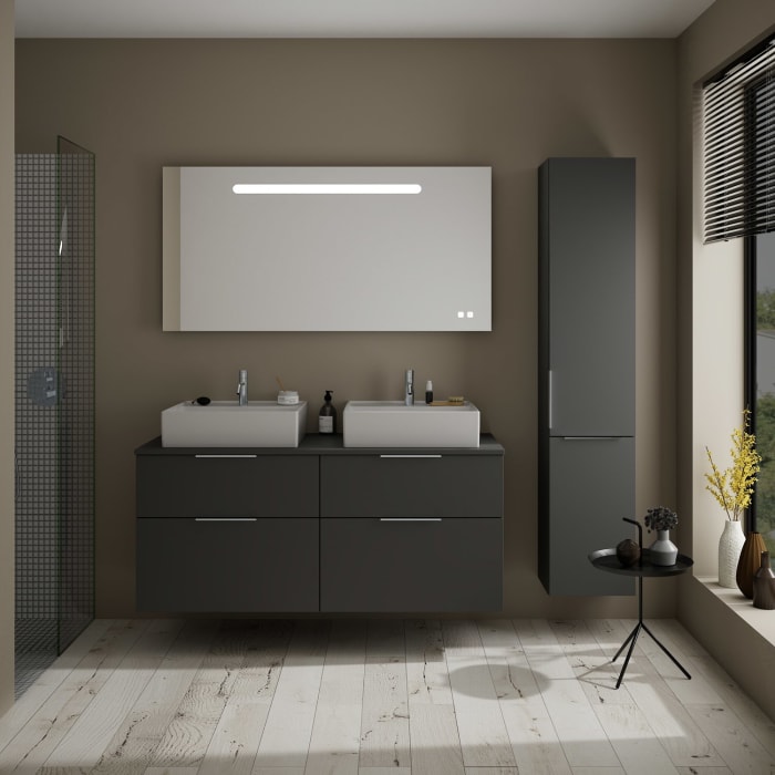 burgbad Eqio Waschtischkombination mit Keramik-Aufsatzwaschtisch 140 cm, links und rechts, mit Griff G0146