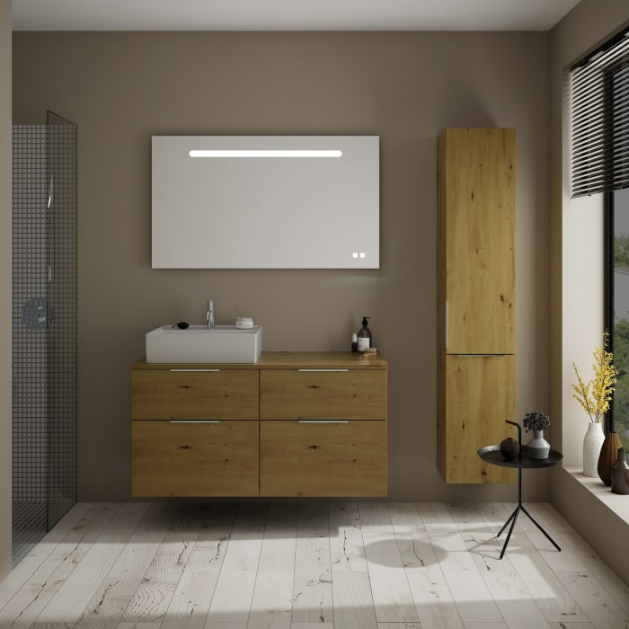 burgbad Eqio Waschtischkombination mit Keramik-Aufsatzwaschtisch 120 cm, links, mit Griff G0146