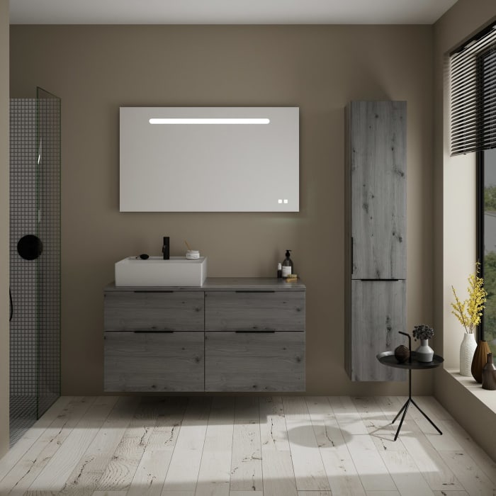 burgbad Eqio Waschtischkombination mit Keramik-Aufsatzwaschtisch 120 cm, links, mit Griff G0200