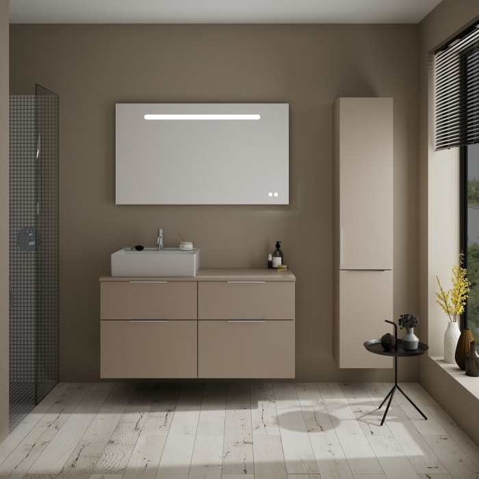 burgbad Eqio Waschtischkombination mit Keramik-Aufsatzwaschtisch 120 cm, links, mit Griff G0146