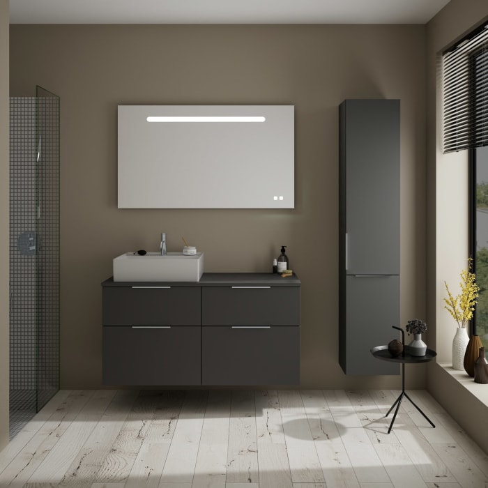 burgbad Eqio Waschtischkombination mit Keramik-Aufsatzwaschtisch 120 cm, links, mit Griff G0146