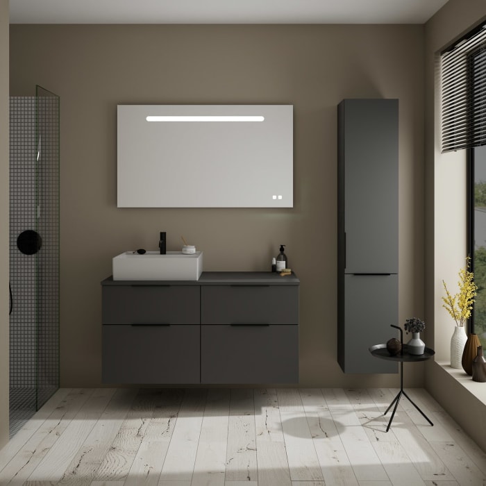 burgbad Eqio Waschtischkombination mit Keramik-Aufsatzwaschtisch 120 cm, links, mit Griff G0200