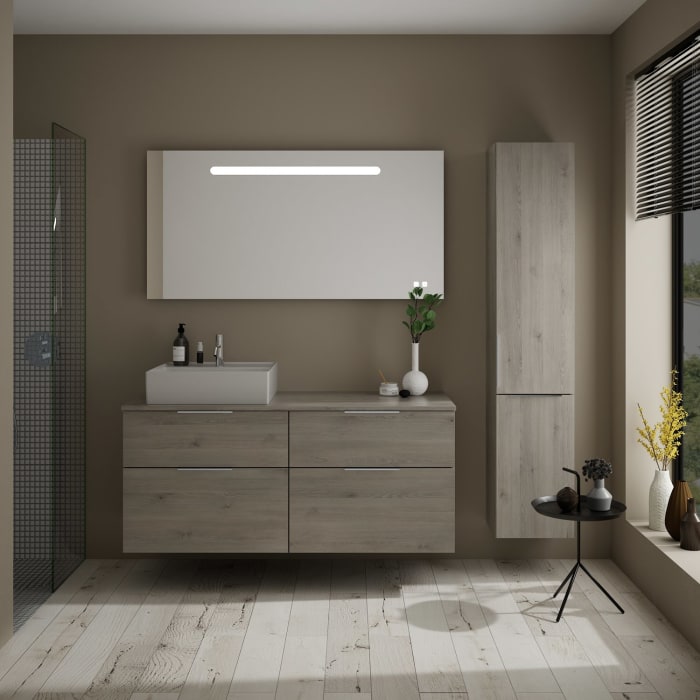 burgbad Eqio Waschtischkombination mit Keramik-Aufsatzwaschtisch 140 cm, links, mit Griff G0146