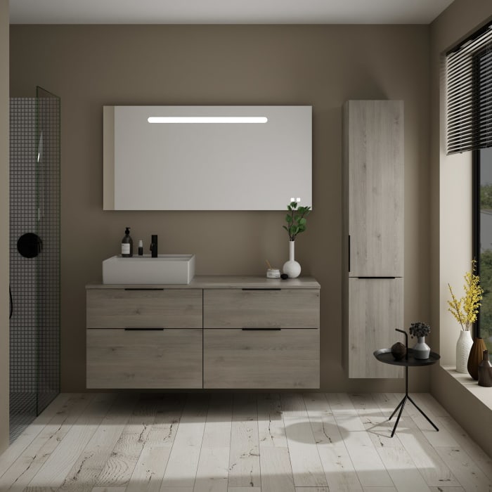 burgbad Eqio Waschtischkombination mit Keramik-Aufsatzwaschtisch 140 cm, links, mit Griff G0200