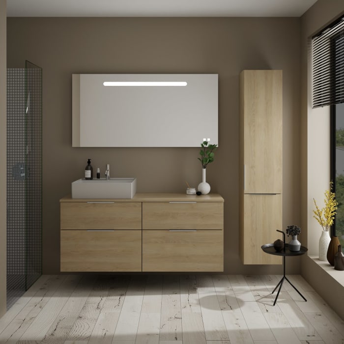 burgbad Eqio Waschtischkombination mit Keramik-Aufsatzwaschtisch 140 cm, links, mit Griff G0146