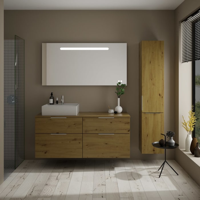 burgbad Eqio Waschtischkombination mit Keramik-Aufsatzwaschtisch 140 cm, links, mit Griff G0146