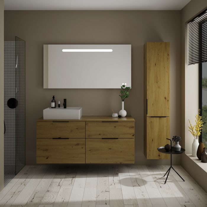 burgbad Eqio Waschtischkombination mit Keramik-Aufsatzwaschtisch 140 cm, links, mit Griff G0200