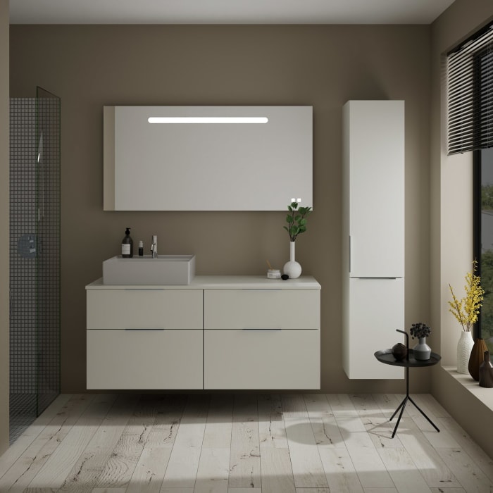 burgbad Eqio Waschtischkombination mit Keramik-Aufsatzwaschtisch 140 cm, links, mit Griff G0146